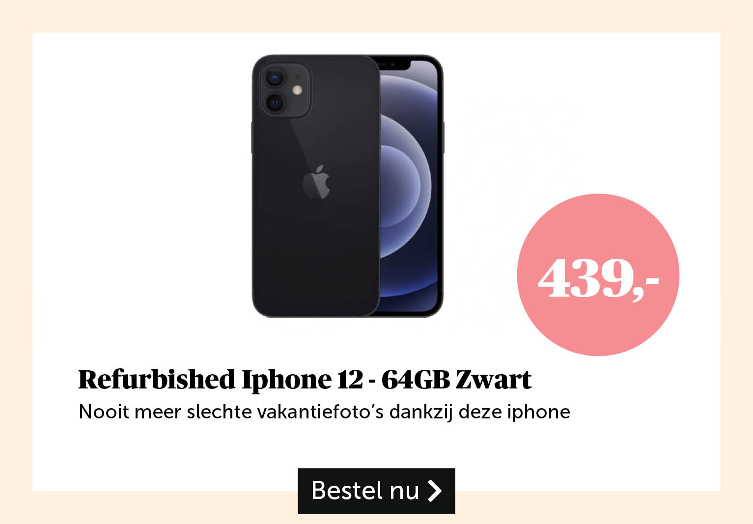 Refurbished Iphone 12 -64GB Zwart